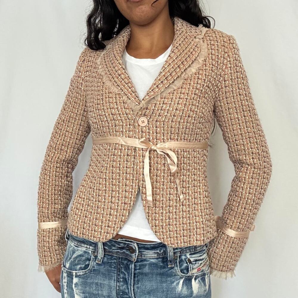 2000s Laundry by Shelli Segal pink tweed jacket - Picture 4 of 10